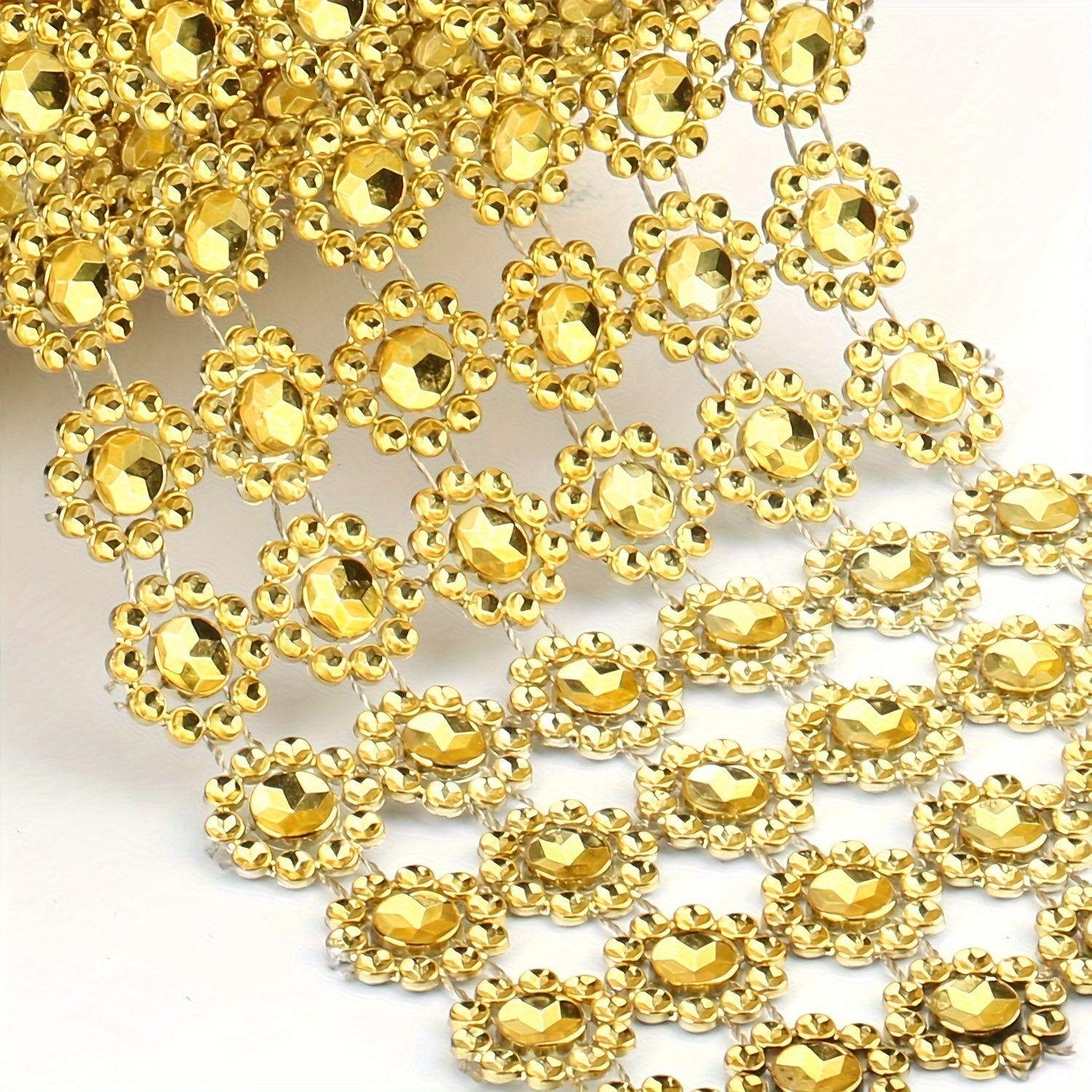 Golden Mesh Ribbon Wrap Sunflower Crystal Rhinestone Sparkle Ribbon