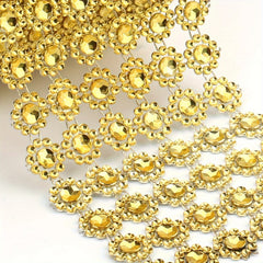 Golden Mesh Ribbon Wrap Sunflower Crystal Rhinestone Sparkle Ribbon