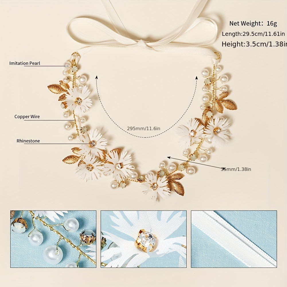 Fabric Simulation Flower Headband Faux Pearl Rhinestone Hair Band