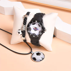 3pcs Boys' Silicone Football Watch Set Sports Quartz Wristwatch