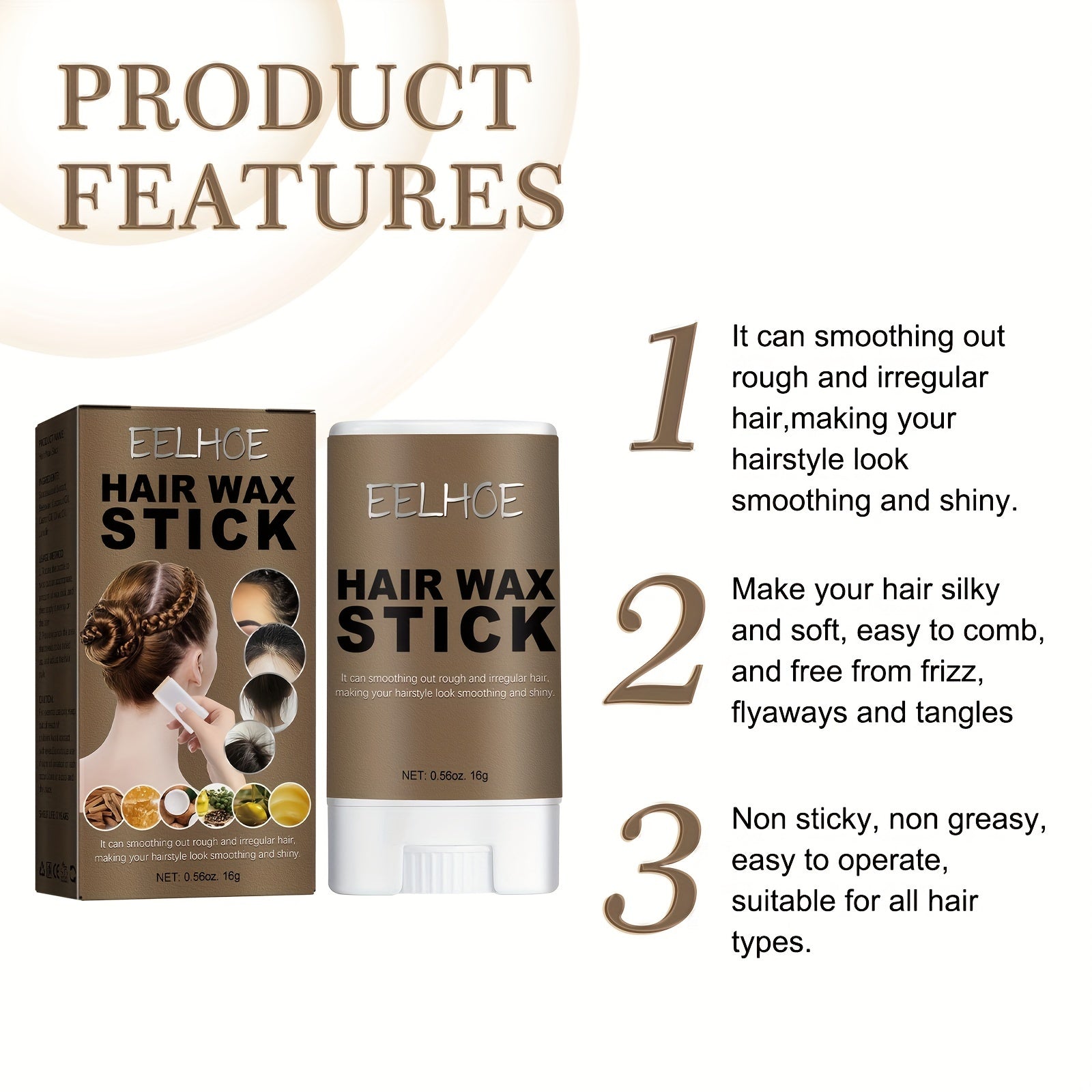 Hair Wax Rod for Smoothing Frizz Broken Hair 0.56 Oz