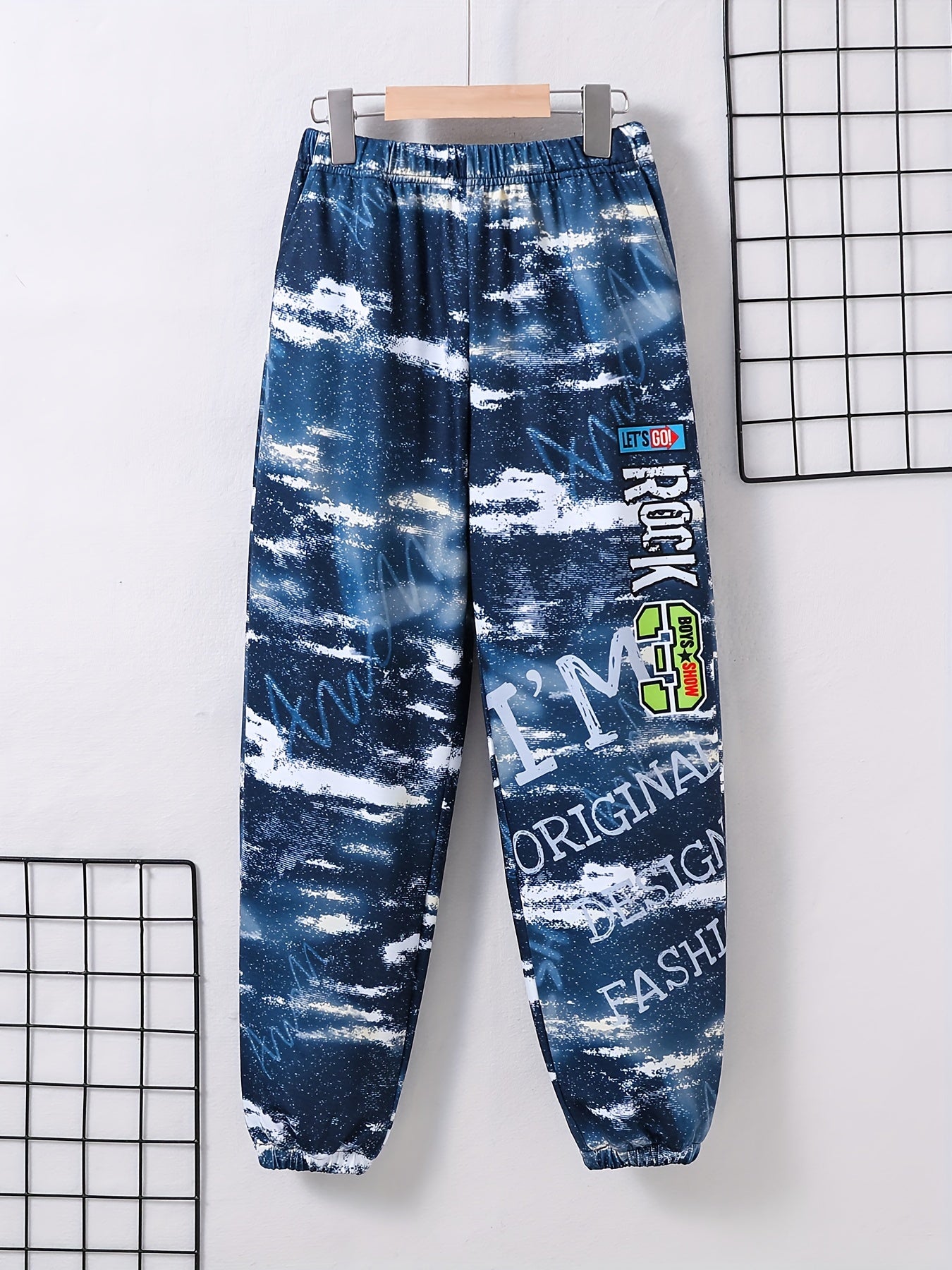Boys Casual Elastic Waist Letter Print Long Pants