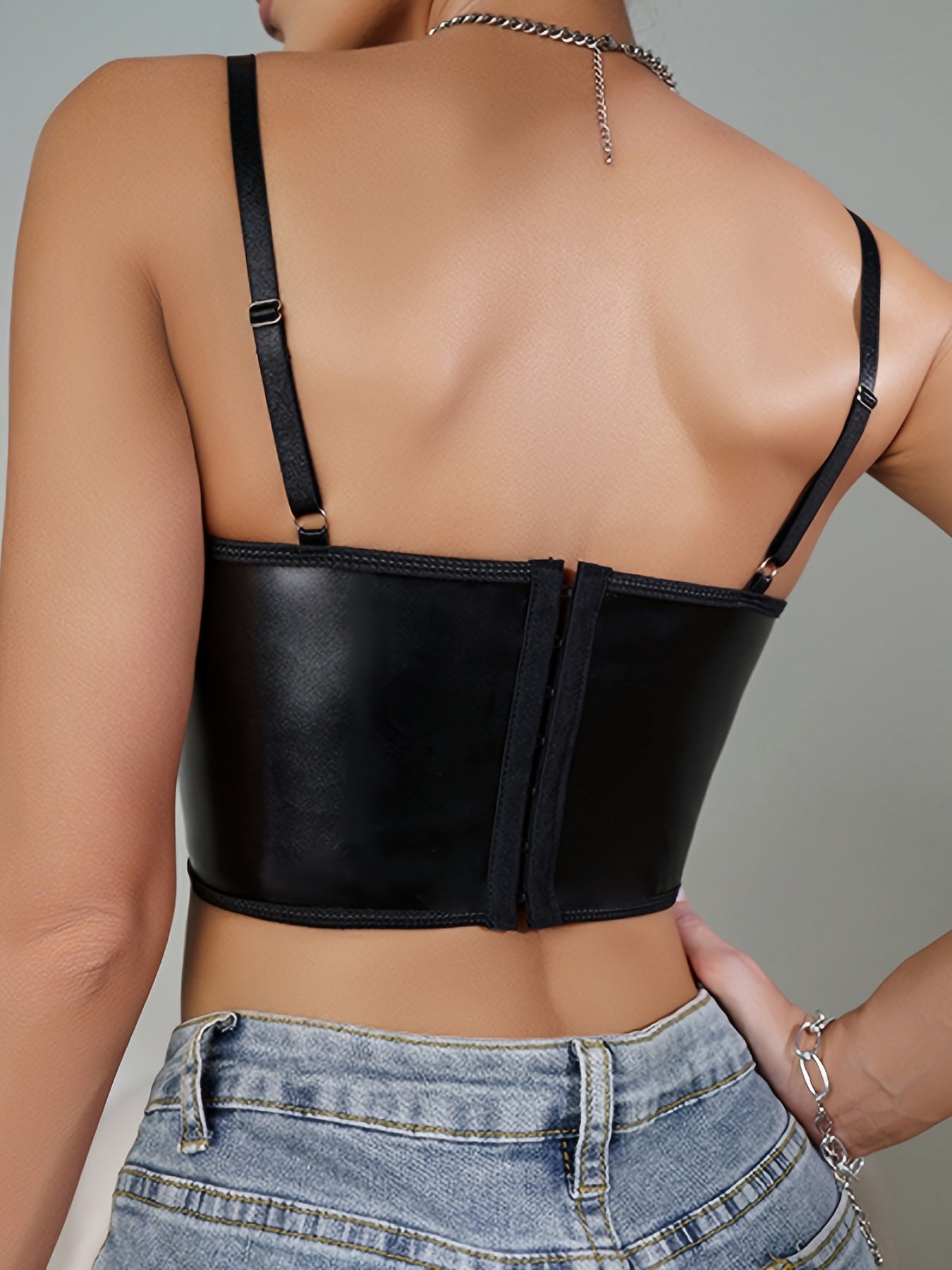Sexy Leather Cami Crop Top V Neck Slim Fit Bodycon Vest Corset