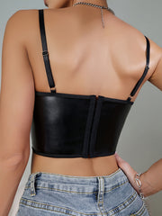 Sexy Leather Cami Crop Top V Neck Slim Fit Bodycon Vest Corset
