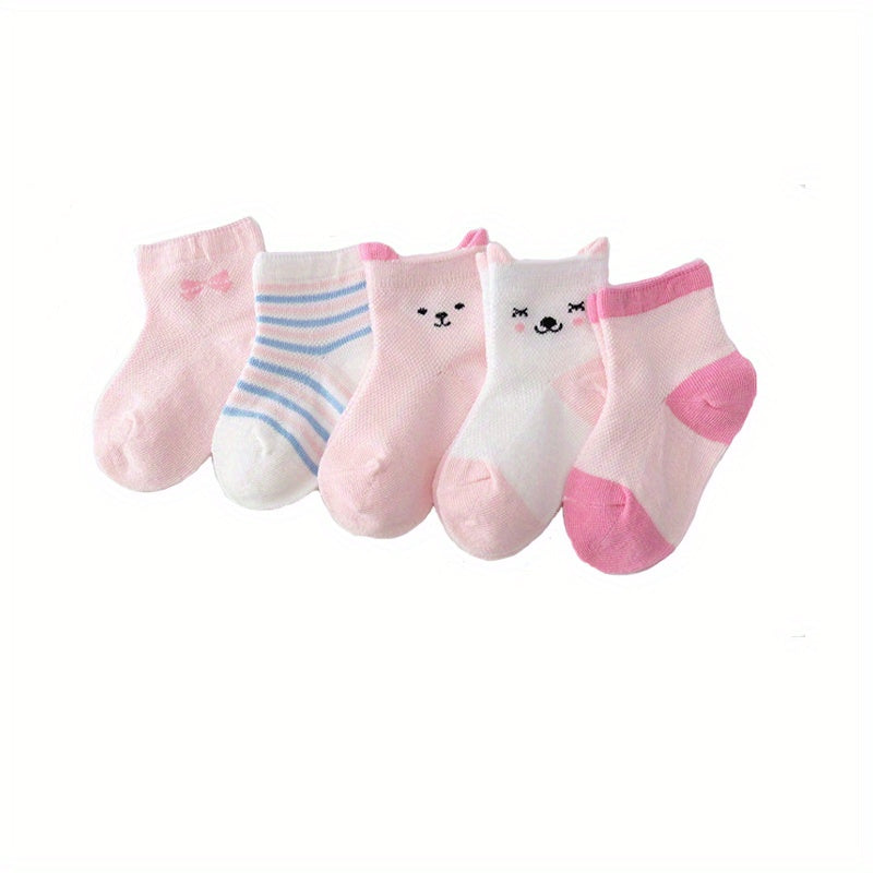 5pairs Girls Cartoon Animal Mesh Ankle Socks For Kids