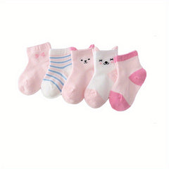 5pairs Girls Cartoon Animal Mesh Ankle Socks For Kids