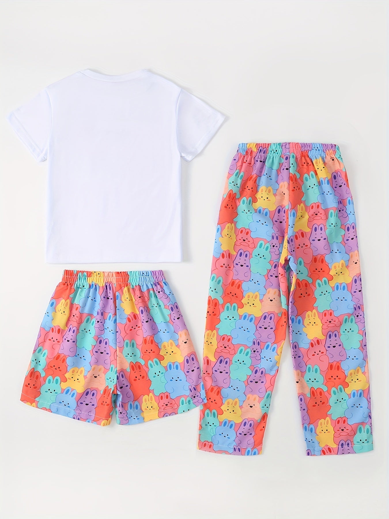Girls Bear Graphic Pajama Set Crew Neck Top & Shorts/Pants Loungewear