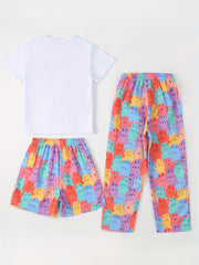 Girls Bear Graphic Pajama Set Crew Neck Top & Shorts/Pants Loungewear