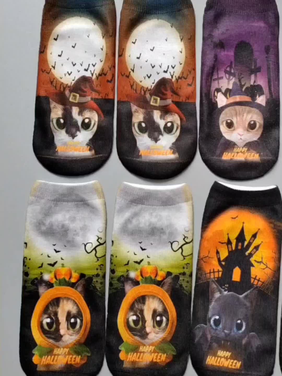 4 Pairs 3D Cat Print Socks Comfy & Halloween Low Cut Socks