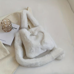 Heart Plush Handbag Casual Fuzzy Shoulder Bag