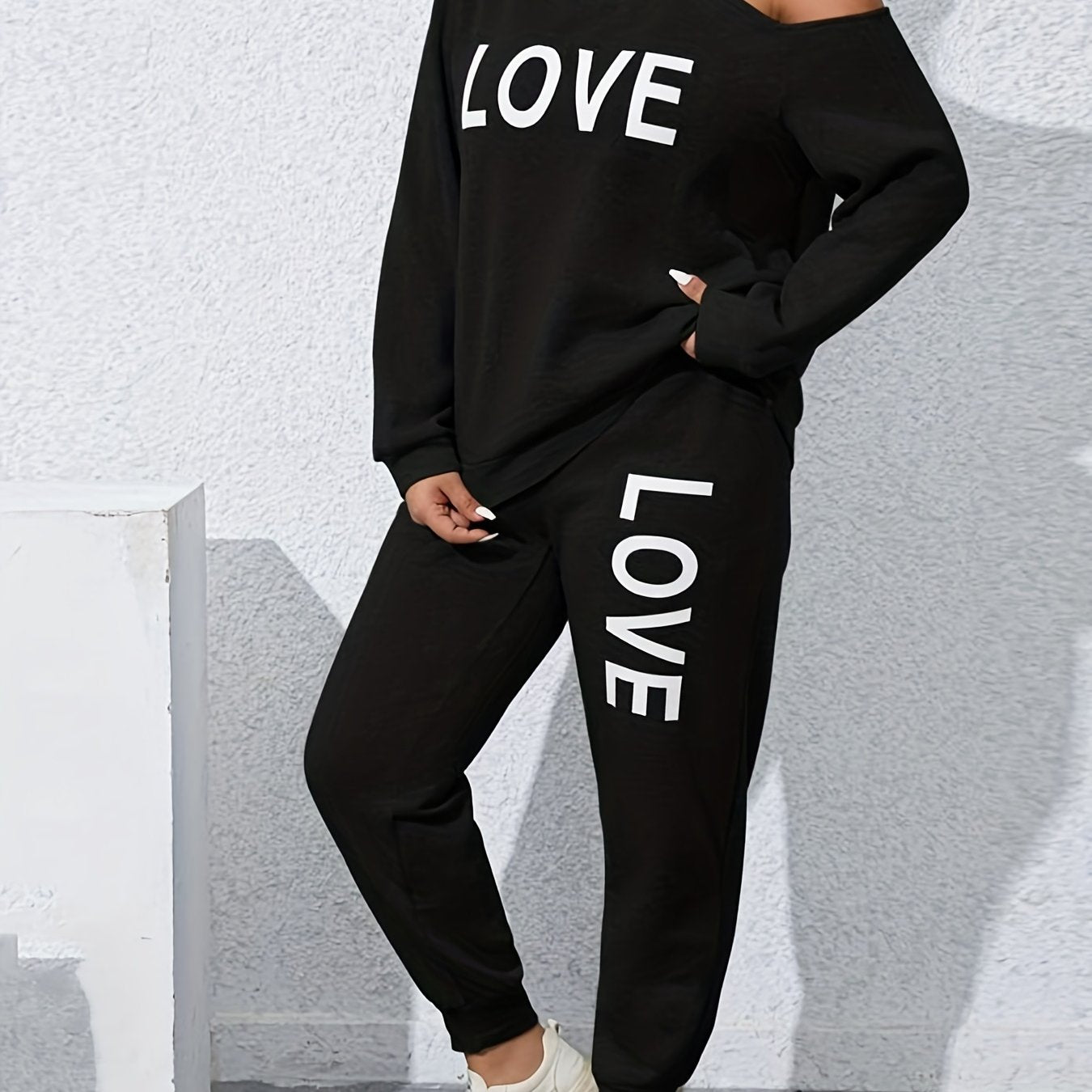 Women's Plus Size Letter Print Top & Pants Set