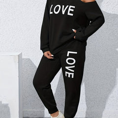 Women's Plus Size Letter Print Top & Pants Set