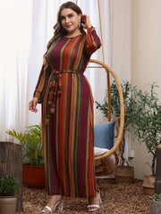 Colorblock Stripe Maxi Dress with Belt