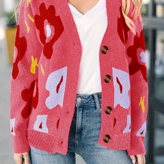 Floral Pattern Long Sleeve Button Up Cardigan