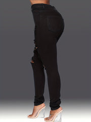 Distressed High Waist Skinny Jeans High Stretch Denim Pants