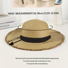Ribbon Bowknot Straw Hat UV Protection Wide Brim Travel Beach Hat