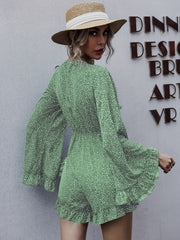 Ruffle Trim Romper with Flared Sleeves