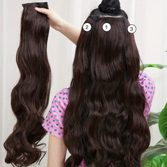 3Pcs Set Brown Curly Hair Extensions 26" Long Heat Resistant Fiber