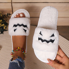 Women's Pumpkin Grimace Pattern Slippers Halloween Indoor Shoes