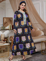 Abaya Dress Women's Plus Floral Print Long Sleeve