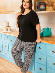 Short Sleeve Pajama Set with Plaid Pants