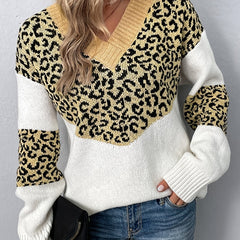 Leopard Print V Neck Sweater