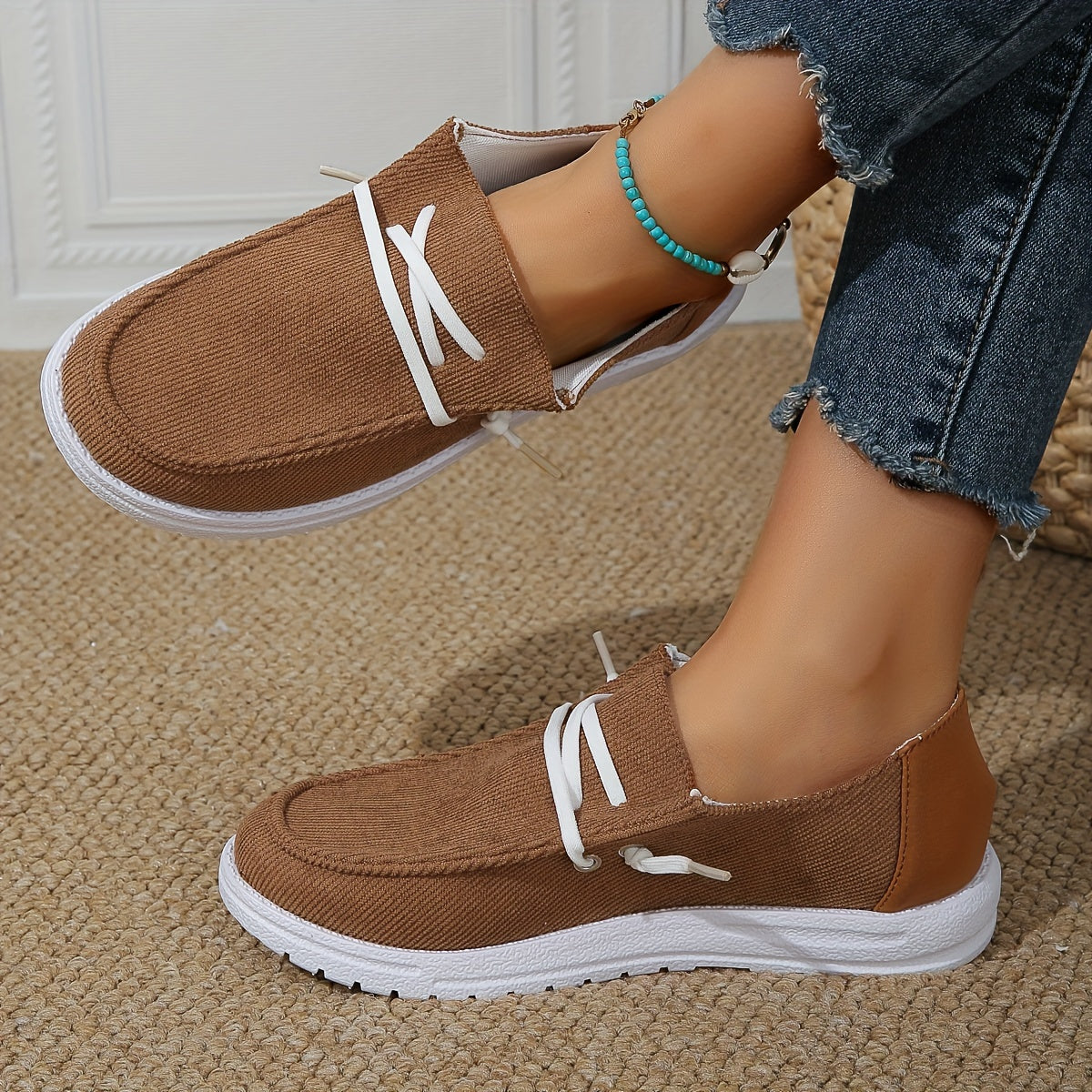 Women's Corduroy Boat Shoes Flat Low Comfy Casual Walking