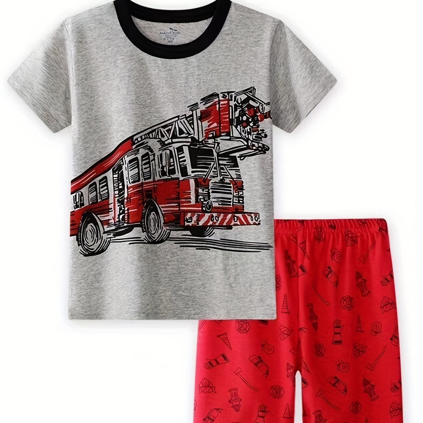 Boys Fire Truck Graphic Cotton Pajamas Set