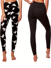 2 Pack Women's Plus Ghost Print & Solid Leggings Set