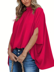 Casual Ruched High Collar Loose Blouse Women's Clothing