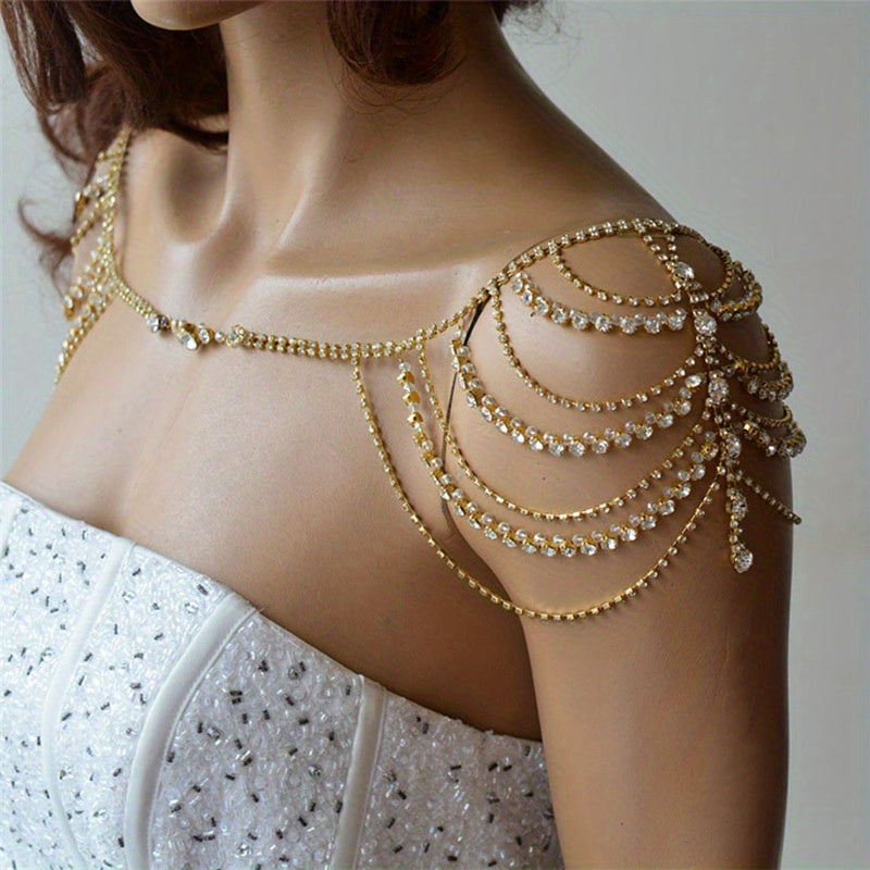 Boho Rhinestone Shoulder Chain Crystal Tassel Body Chain Jewelry