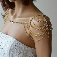Boho Rhinestone Shoulder Chain Crystal Tassel Body Chain Jewelry