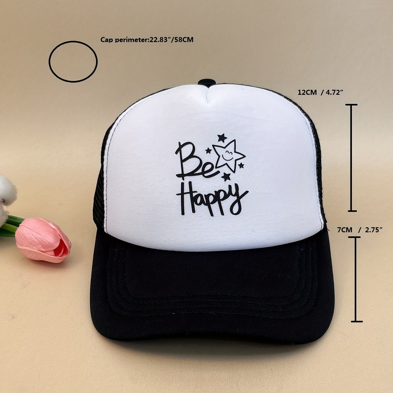 Star Be Happy Trucker Hat & Printed Casual Baseball Cap Mesh Adjustable Sun Hat