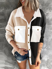 Long Sleeve Block Jacket Button Up Casual Outerwear Women's Clothing