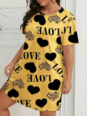 Heart & Letter Print Lounge Dress Short Sleeve Tee Nightdress