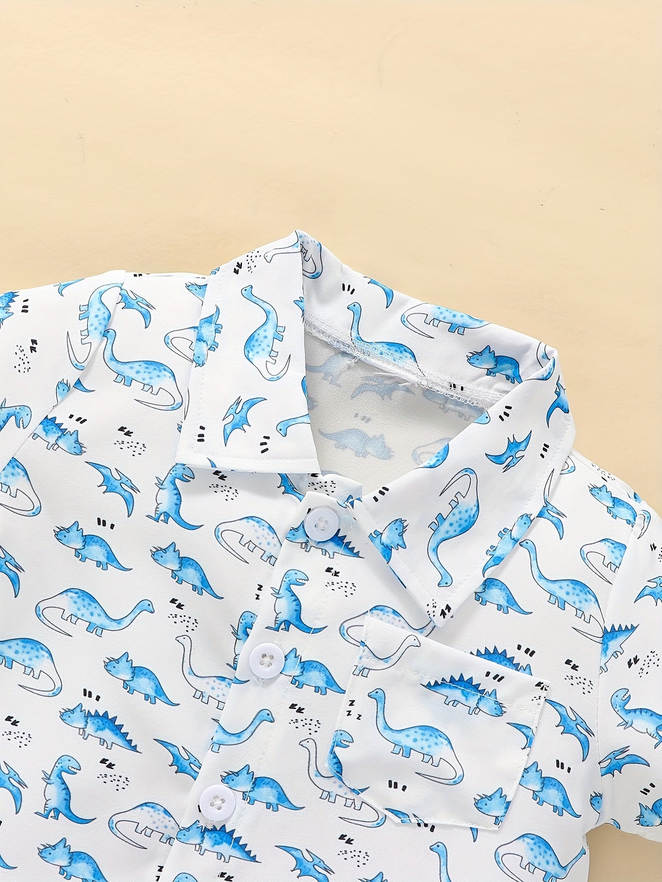 Baby Boys Dinosuar Short Sleeve Shirt Chest Pocket Infant Toddler Clothes