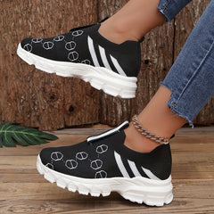 Women's Geometric Lace-Up Running Shoes Breathable Sports Sneakers