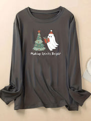 Women's Plus Christmas Lounge Top Long Sleeve Round Neck Sleepwear Tee
