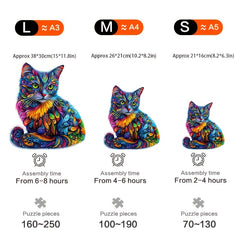 Green Eyed Cat Wooden Puzzle Unique Irregular Shaped Animal Jigsaw