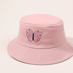 Pink Butterfly Print Bucket Hat Sunscreen Fisherman Cap for Women