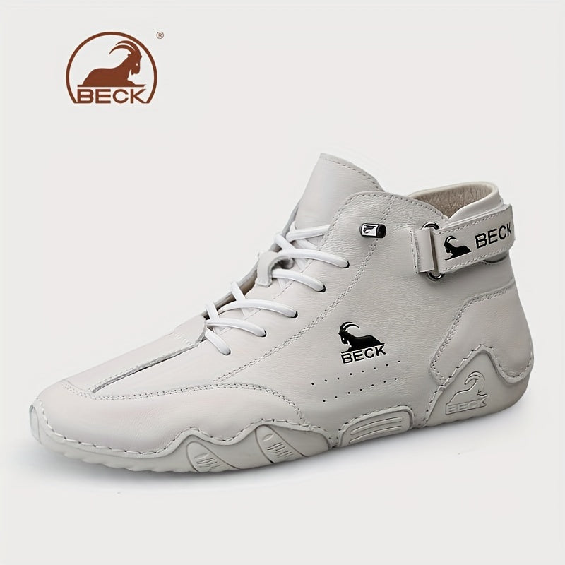 Men's Lace up Boots Casual Leather Walking Shoes With Hook And Loop