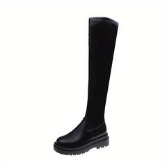 Women's Thigh High Boots Faux Leather Solid Side Zipper Platform Shoes