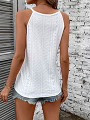 Eyelet Crew Neck Sleeveless Top Solid Tank Top Summer Women's Clothing
