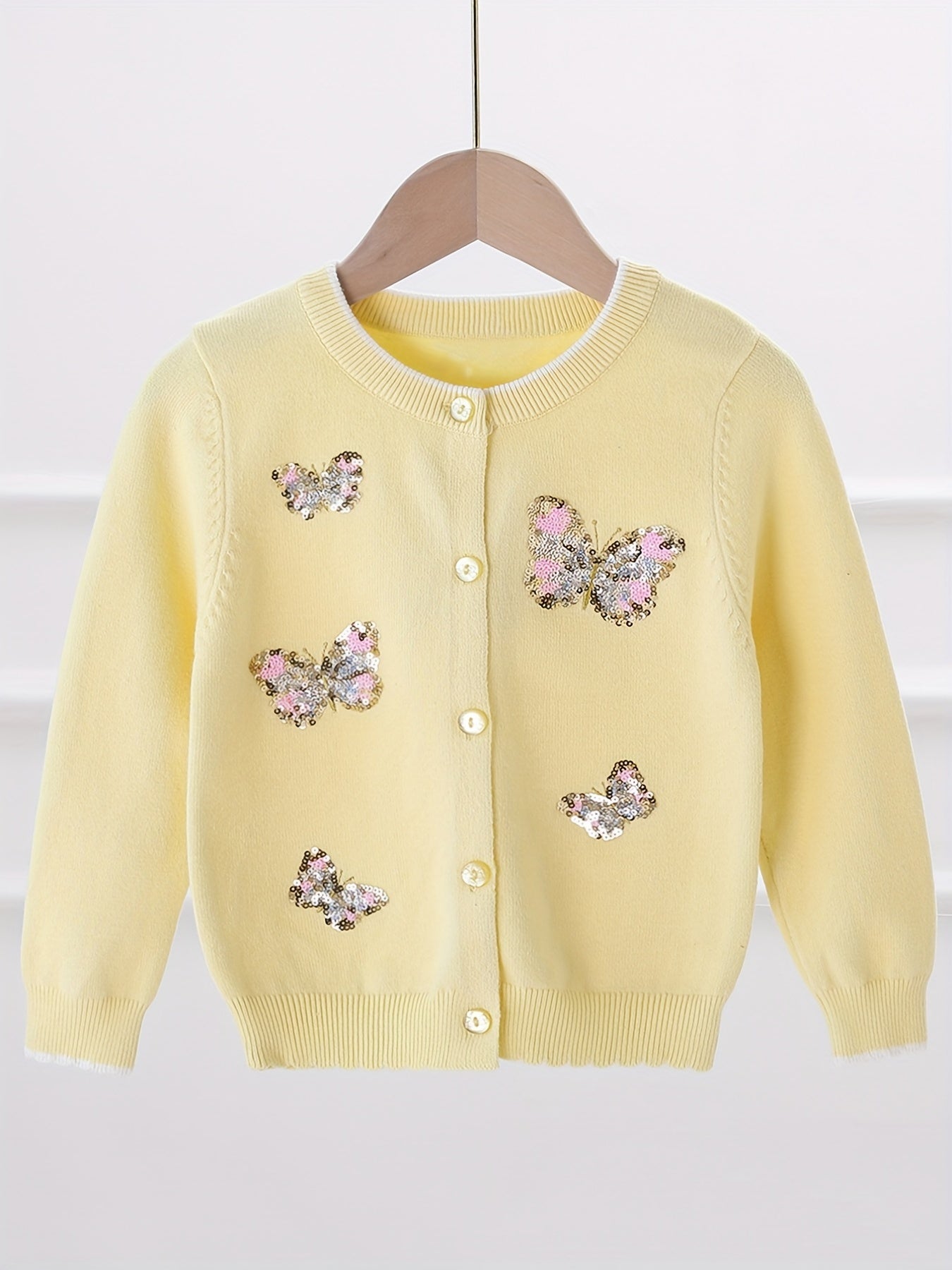 Girls' Sequin Butterfly Cardigan Sweater for Fall Winter