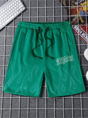 Athletes Flame Pattern Drawstring Shorts for Summer