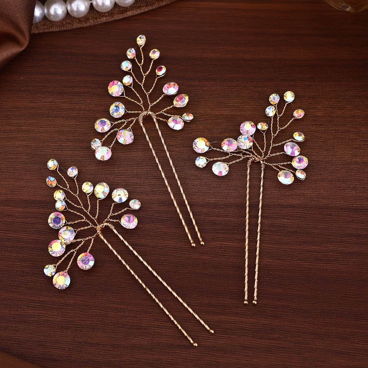Bridal Hair Accessories 3pcs Handcrafted Rhinestone Hairpins