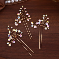 Bridal Hair Accessories 3pcs Handcrafted Rhinestone Hairpins