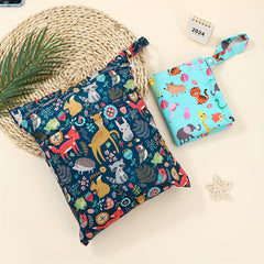 Cartoon Printed Kids' Double Zipper Waterproof Diaper Bag