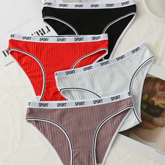 4 Pcs Ribbed Cotton Letter Tape Briefs Pack Women's Underwear