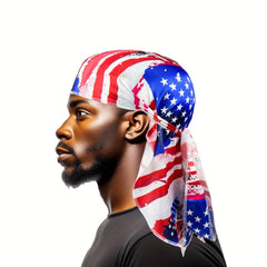 3pcs Flag Pattern Durag With Long Tail Silk Like Satin Durag